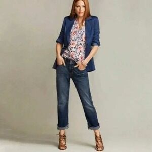 Cabi True Boyfriend Jeans Size 6 Stretch Denim Roll Cuff Distressed Slouchy 5494